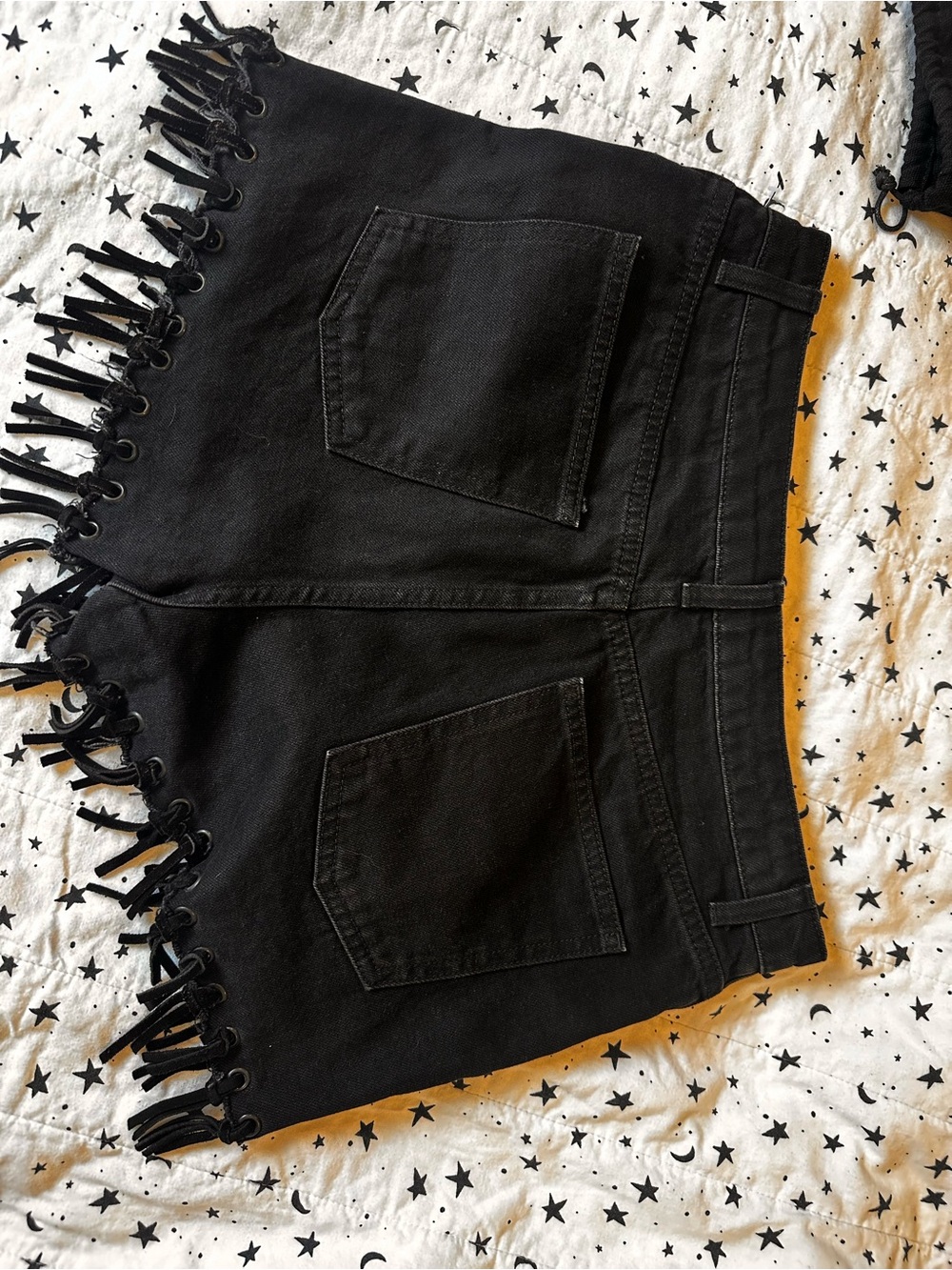 Topshop Black Fringed Hem Denim Shorts